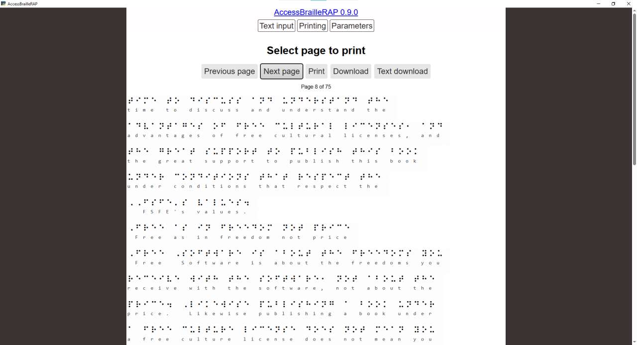 Application screenshot of print page